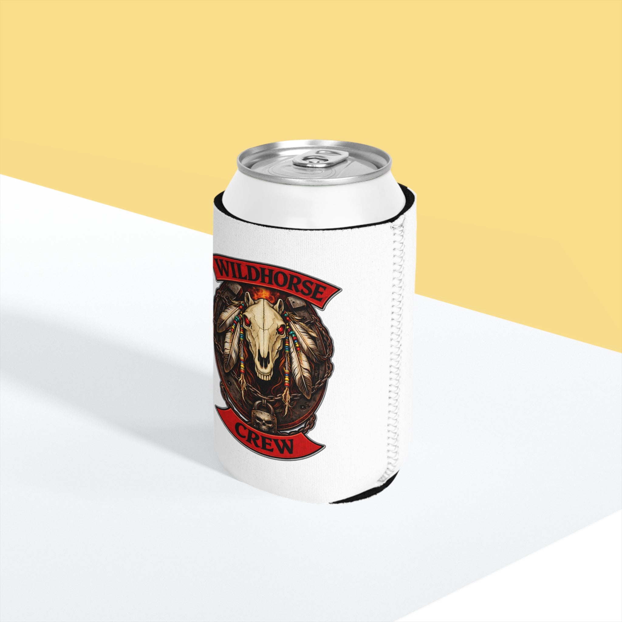 Wildhorse Crew Can Cooler Sleeve – Western Skull & Feather Drink Koozie