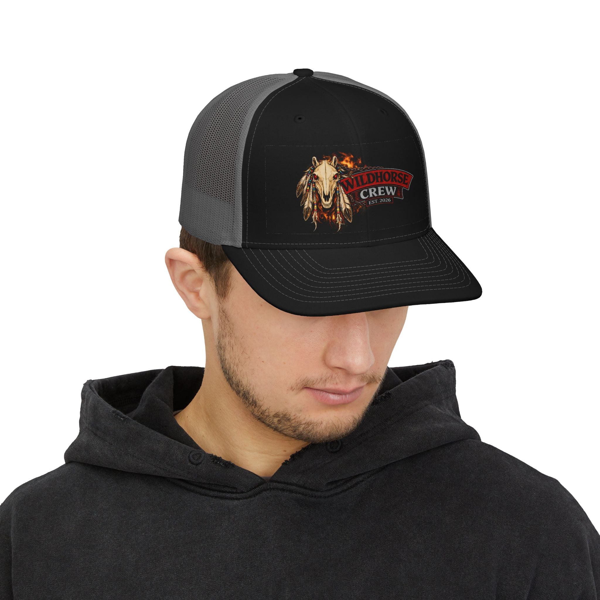 Wildhorse Crew Snapback Trucker Cap — Vintage Rodeo Horse Patch Hat