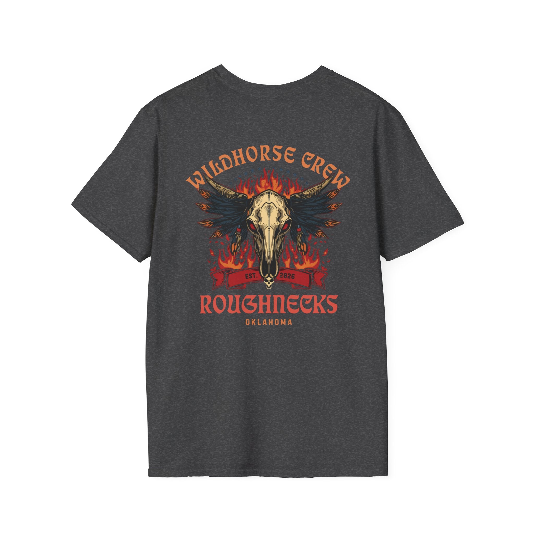 Wildhorse Crew Roughnecks Tee — Skull & Flame Western Graphic T-Shirt