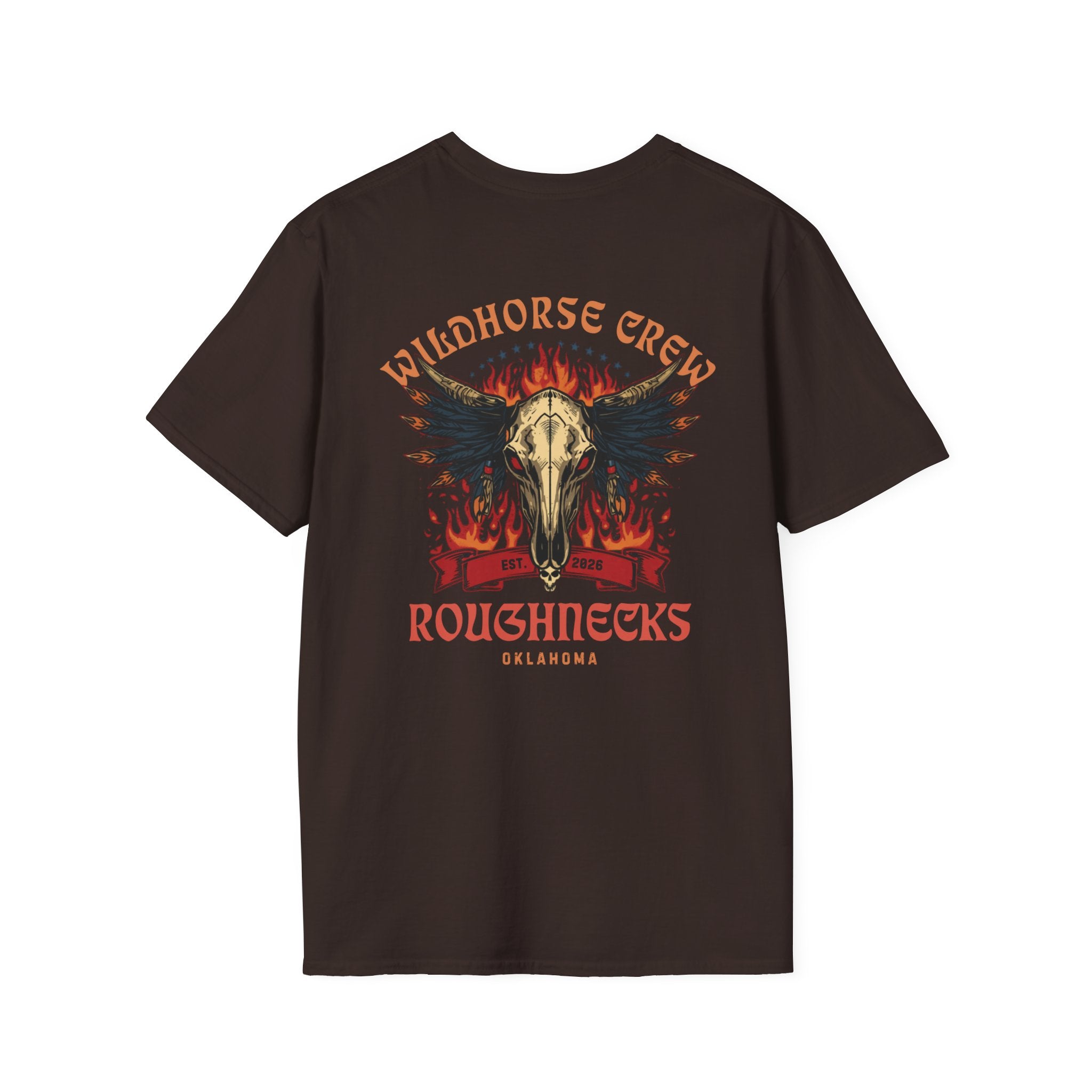 Wildhorse Crew Roughnecks Tee — Skull & Flame Western Graphic T-Shirt