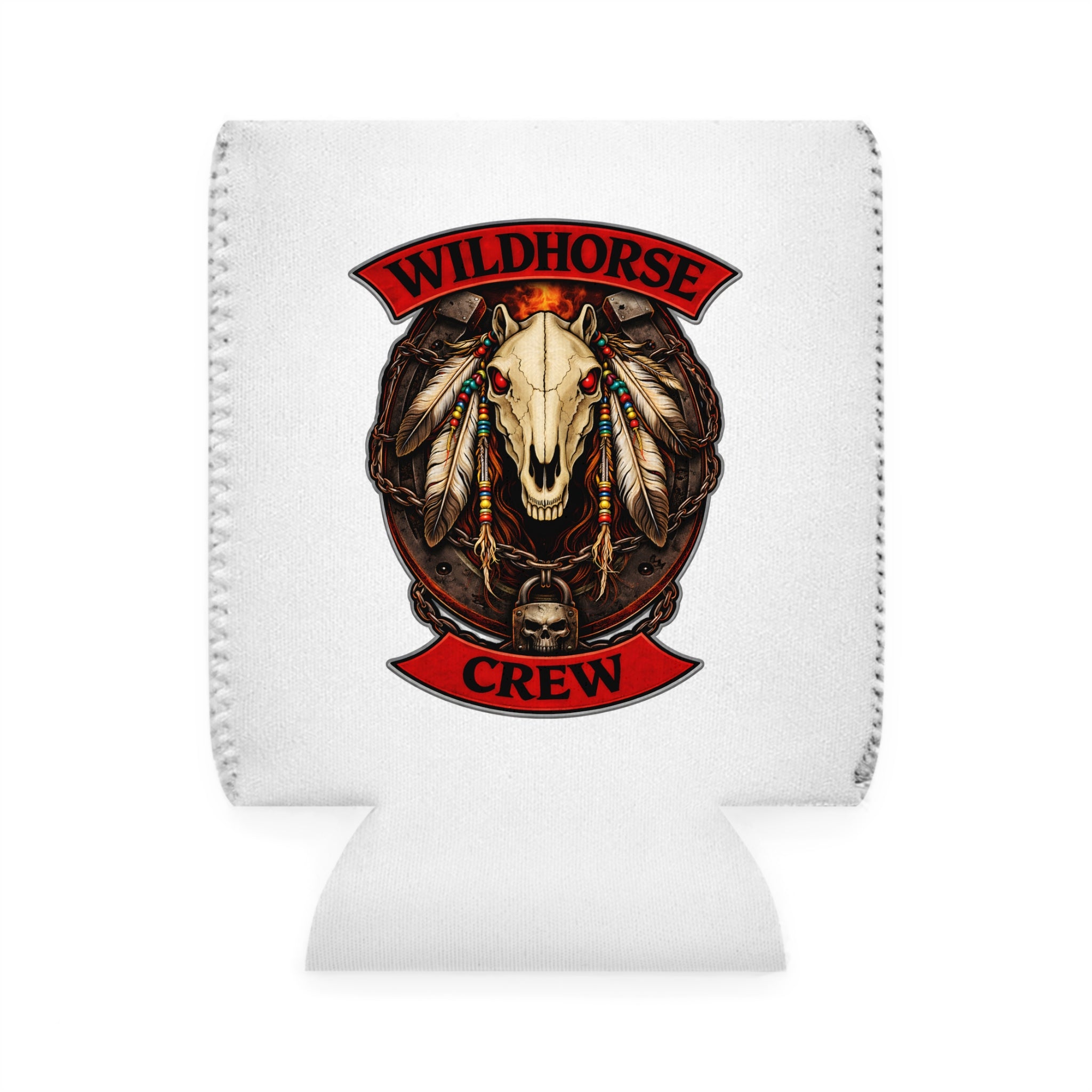 Wildhorse Crew Can Cooler Sleeve – Western Skull & Feather Drink Koozie