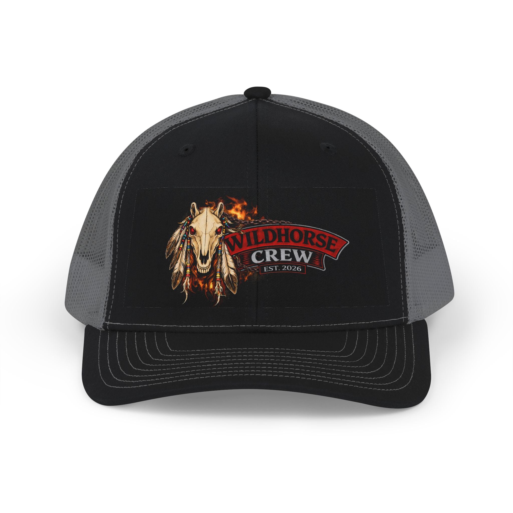 Wildhorse Crew Snapback Trucker Cap — Vintage Rodeo Horse Patch Hat