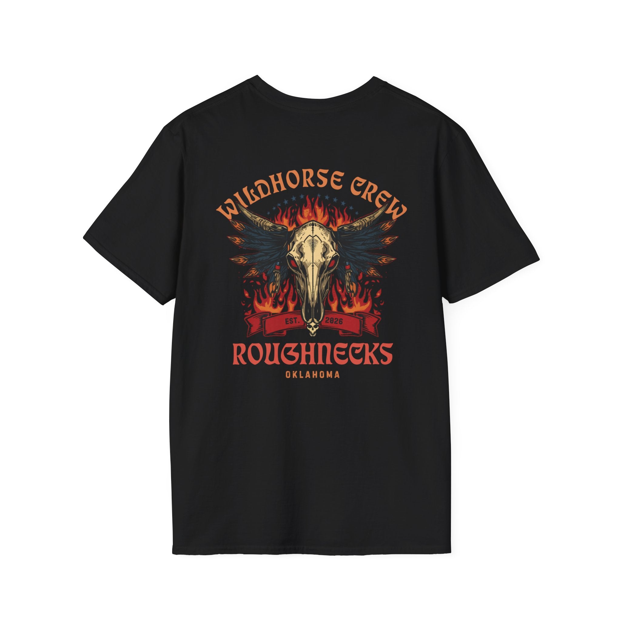 Wildhorse Crew Roughnecks Tee — Skull & Flame Western Graphic T-Shirt