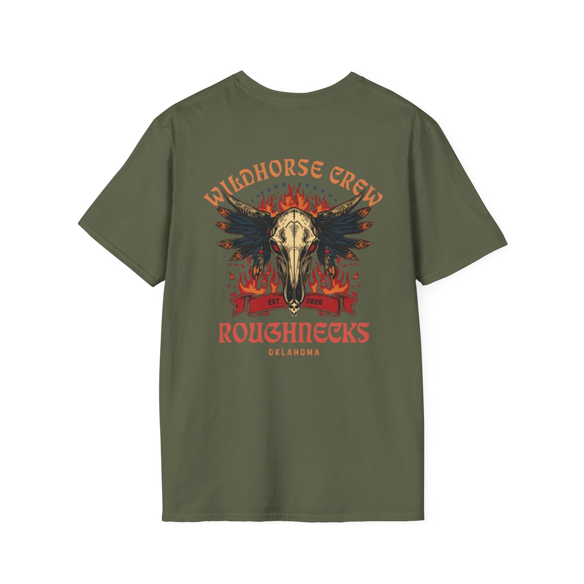 Wildhorse Crew Roughnecks Tee — Skull & Flame Western Graphic T-Shirt