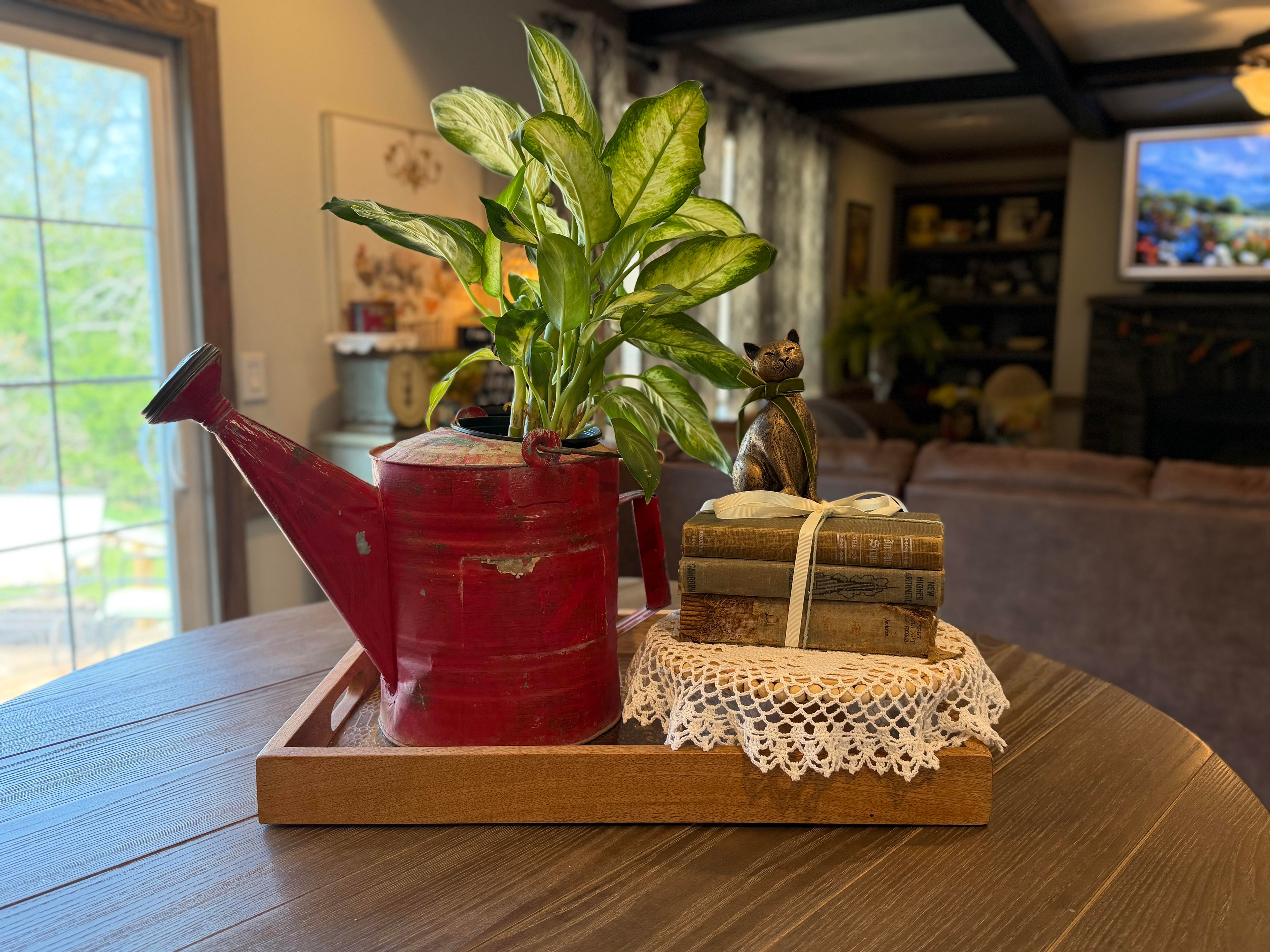 Vintage Red Watering Can Planter